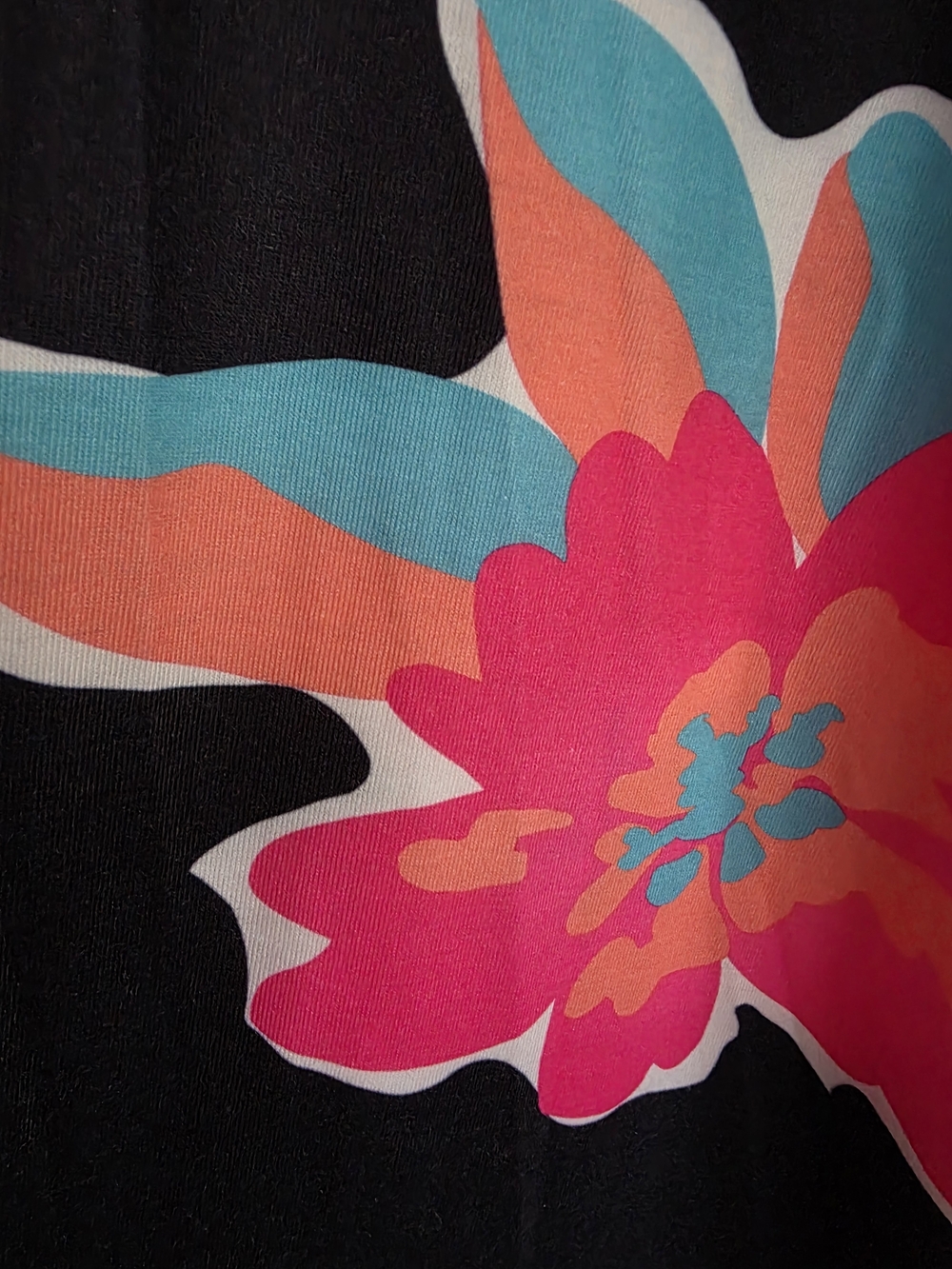 Southern Stich Floral V-Neck Long Sleeve Top - Black with Pink & Teal Flowers XL - Picture 5 of 8